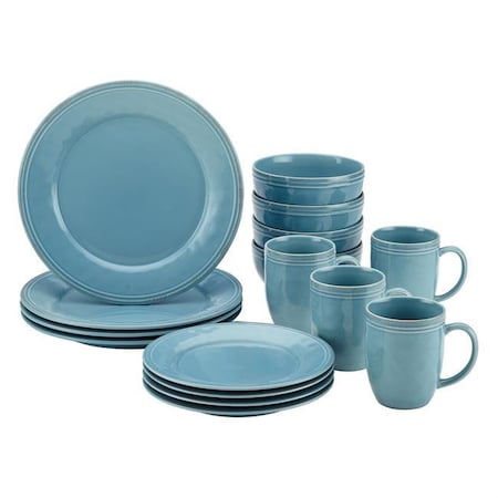 RACHAEL RAY Rachael Ray 55093 Cucina Dinnerware 16-Piece Stoneware Dinnerware Set; Agave Blue 55093